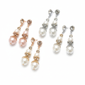 Handcrafted bridesmaid drop earrings with pearl and rhinestone crystals in rose gold, silver and champagne
