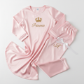Girls Pink Silky Pajama Set with Crown