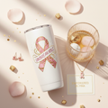 Unbreakable breast cancer awareness set with tumbler, marble glass, and glass plate