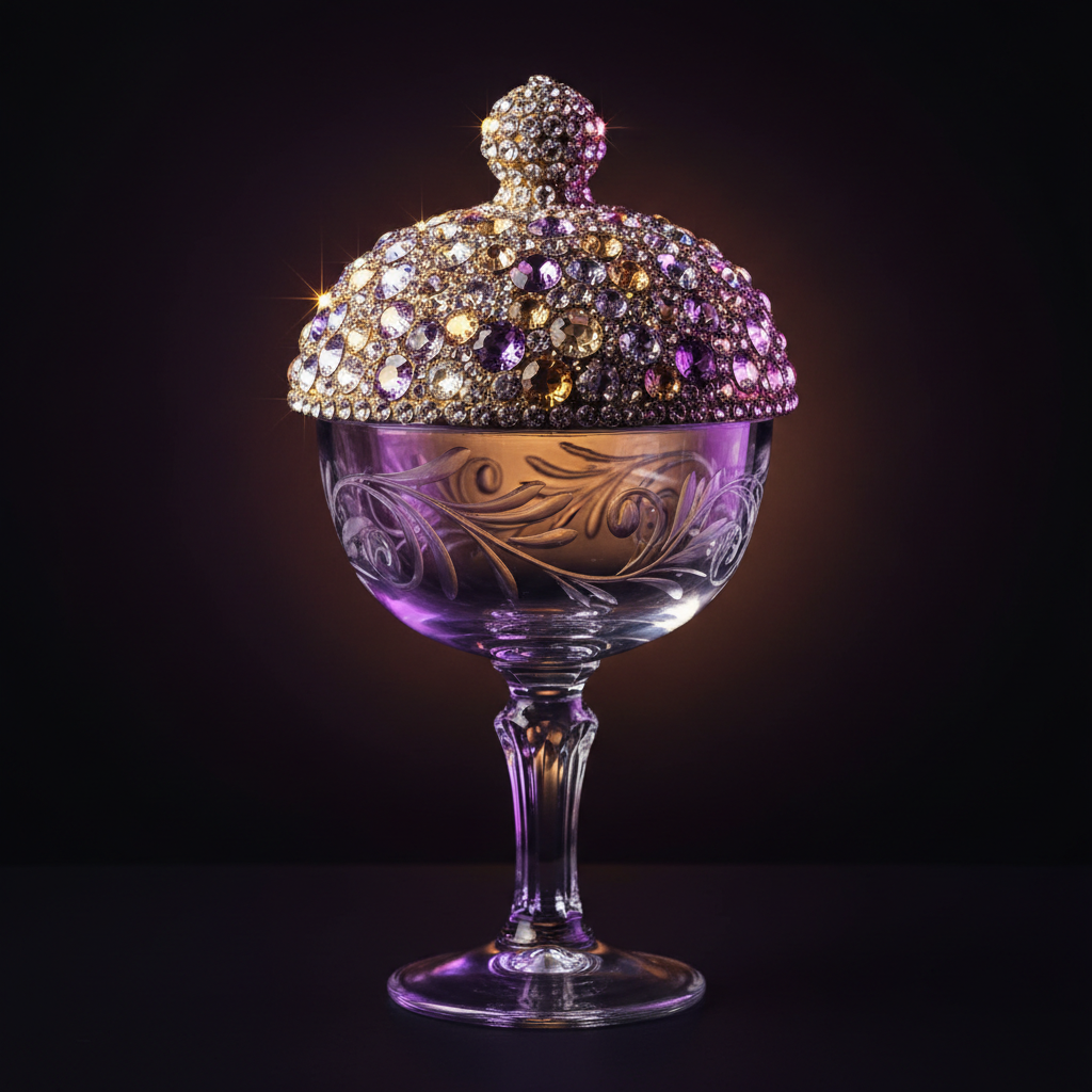 Custom bedazzled stemmed glass candy dish with rhinestone lid