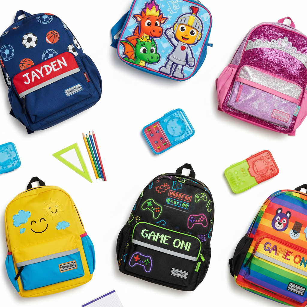 Personalized custom kids backpacks in multiple themes and colors