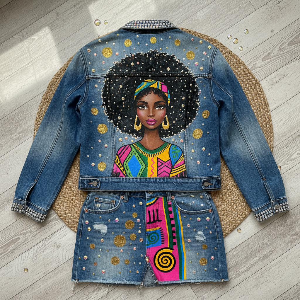 Afro Barbie Denim Skirt Set