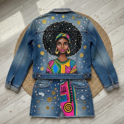 Afro Barbie Denim Skirt Set