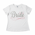 Custom white Bride graphic tee with rhinestone and glitter lettering