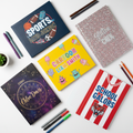 Personalized custom notebooks for students in multiple themes and colors