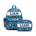 Personalized custom kids backpack and lunchbox matching set in multiple themes