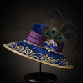 Elegant women's church fedora hat with feathers, rhinestones, and jewel tones