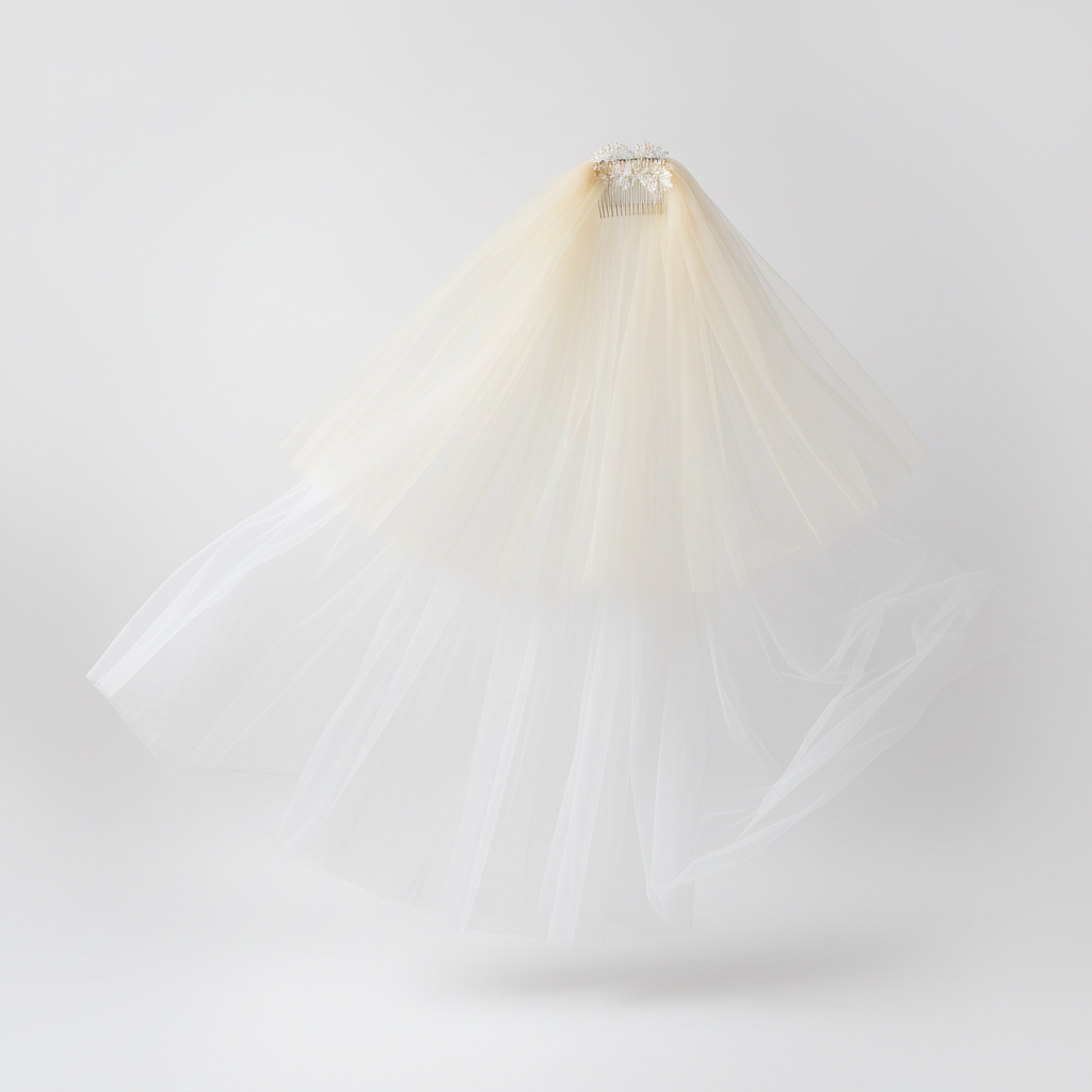 Handmade soft tulle bridal veil in white and ivory with comb attachment