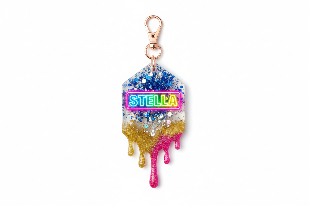 Neon Name Tag Keychain